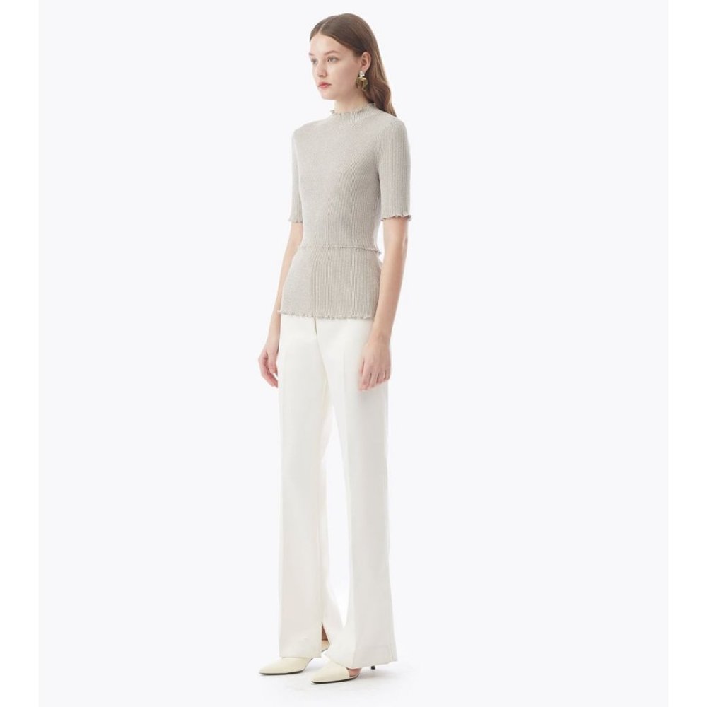 3.1 Phillip Lim Short Sleeve Metallic Top Ivory Size Small